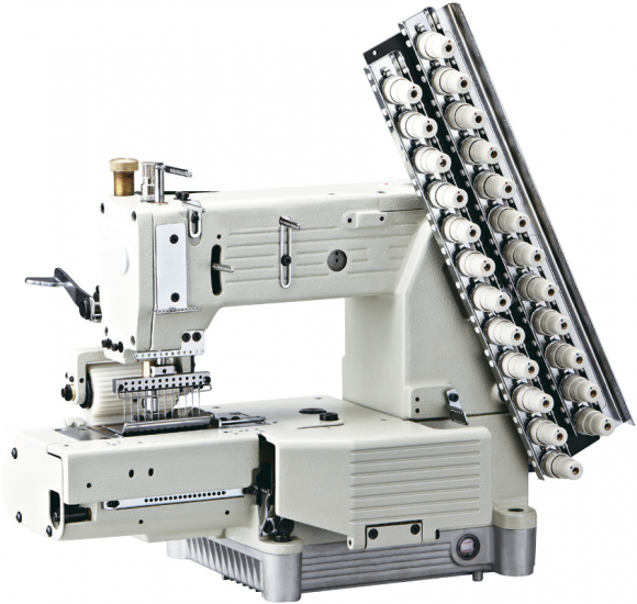 Type Special 1412PL, двенадцатиигольная поясная швейная машина с цилиндрической платформой и пуллером