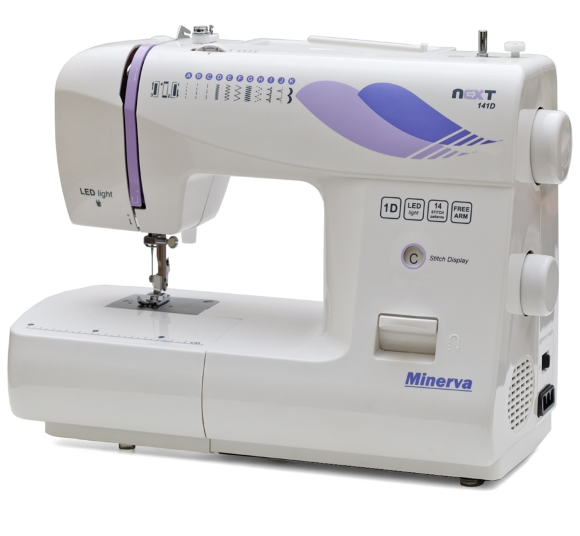 Minerva Next 141D, побутова швейна машина з вертикальним човником та напівавтоматичною петлею