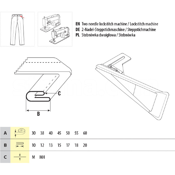 UMA-127, пристосування для виготовлення шльовок на швейних машинах човникового стібка