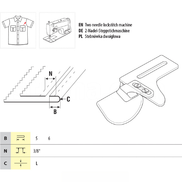 UMA-184, пристосування для втачування рукава на двоголковій швейній машині