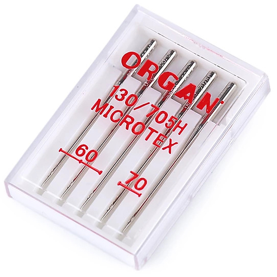 Organ 130/705 H-HM Microtex, пять игл ассорти для тонких тканей для бытовых швейных машин Organ 130/705 H-HM Microtex, пять игл ассорти для тонких тканей для бытовых швейных машин