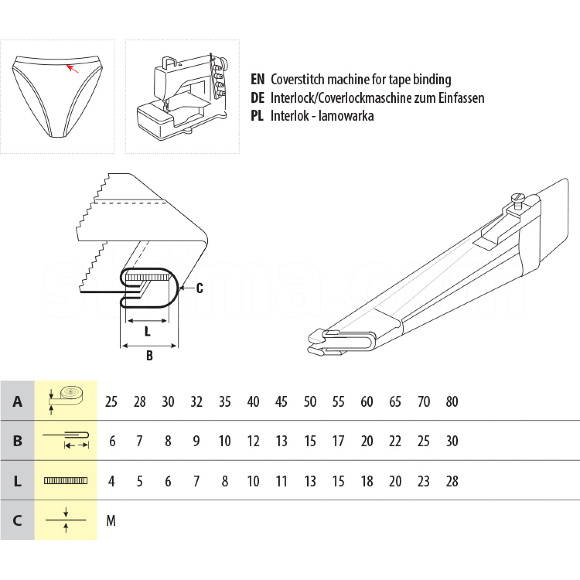 UMA-72, приспособления для окантовки в 4 сложения и вшивания резинки для промышленной распошивальной машины