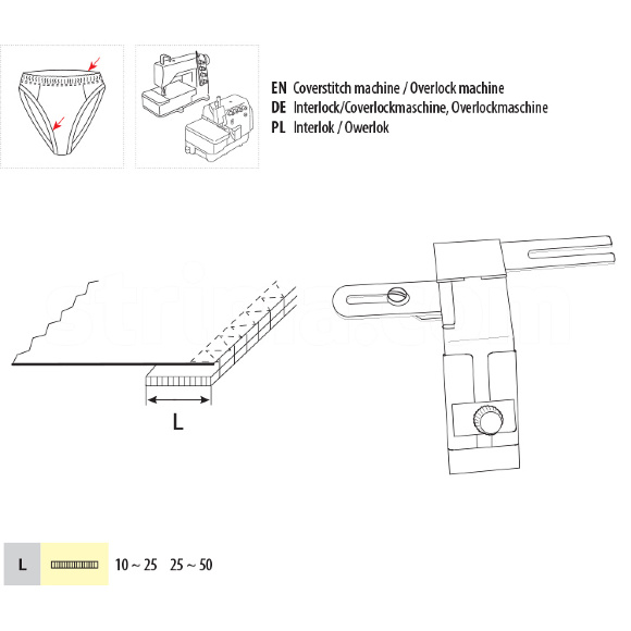 UMA-80-A, пристосування для вшивання резинки на промисловому оверлоку