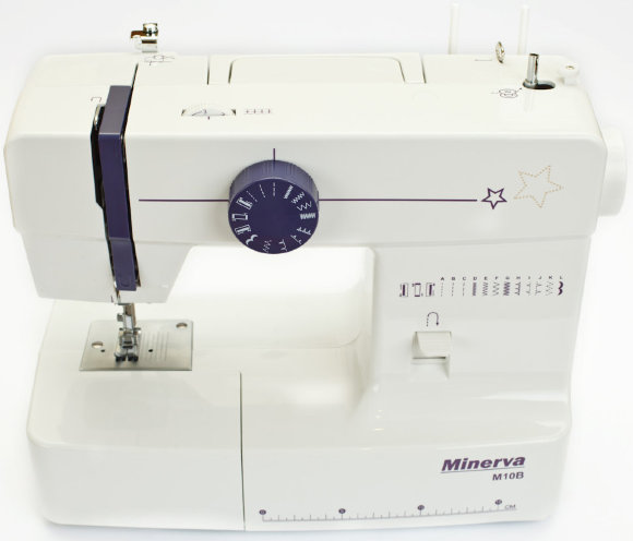 Minerva M10B, електрична швейна машина з вертикальним човником та напівавтоматичною петлею Minerva M10B, електрична швейна машина з вертикальним човником та напівавтоматичною петлею