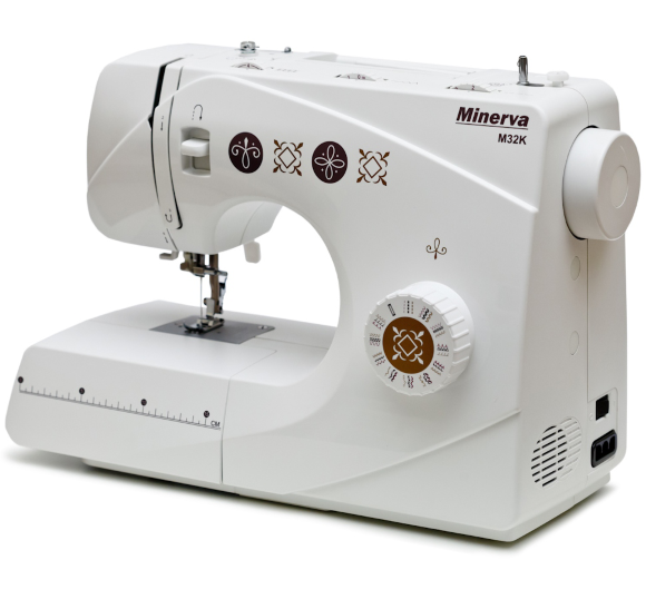 Minerva M32K, бытовая швейная машина с вертикальным челноком и автоматической петлей