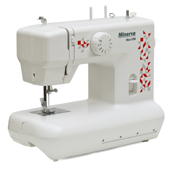 Minerva MAX 10M, электрическая швейная машинка с вертикальным челноком и полуавтоматической петлей