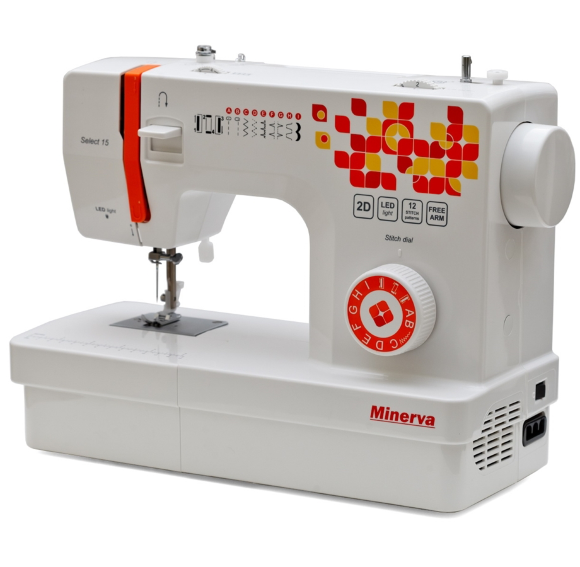 Minerva Select 15, электромеханическая швейная машина с вертикальным челноком и полуавтоматической петлей