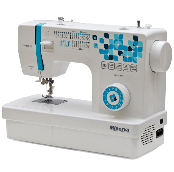 Minerva Select 45, электромеханическая швейная машина с вертикальным челноком и полуавтоматической петлей