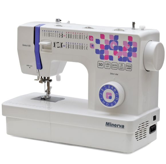 Minerva Select 65, електромеханічна швейна машина з вертикальним човником та напівавтоматичною петлею