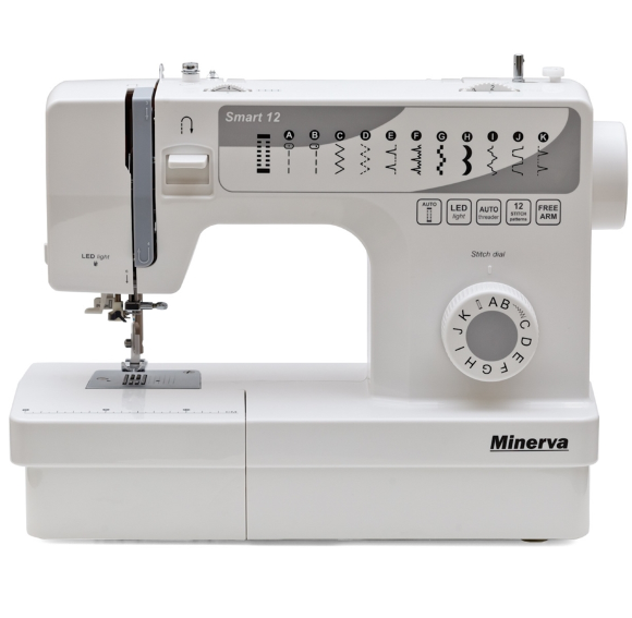 Minerva Smart 12, электромеханическая швейная машинка с вертикальным челноком и автоматической петлей Minerva Smart 12, электромеханическая швейная машинка с вертикальным челноком и автоматической петлей