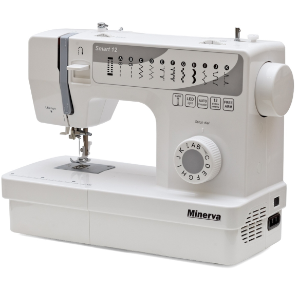Minerva Smart 12, электромеханическая швейная машинка с вертикальным челноком и автоматической петлей Minerva Smart 12, электромеханическая швейная машинка с вертикальным челноком и автоматической петлей