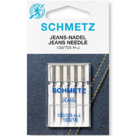 Schmetz 130/705 H-J Jeans, пять игл для тяжелых тканей одного размера для бытовых швейных машин Schmetz 130/705 H-J Jeans, пять игл для тяжелых тканей одного размера для бытовых швейных машин