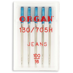 Organ 130/705 H-J Jeans, п'ять голок для важких тканин одного розміру для побутових швейних машин Organ 130/705 H-J Jeans, п'ять голок для важких тканин одного розміру для побутових швейних машин