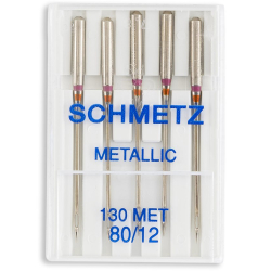 Schmetz 130 MET Metallic, пять игл для металлизированных нитей одного размера для бытовых швейных машин 