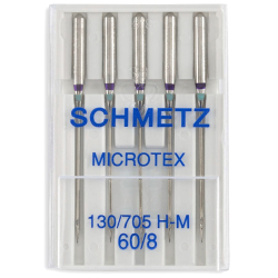 Schmetz 130/705 H-M Microtex, пять игл для тонких тканей одного размера для бытовых швейных машин