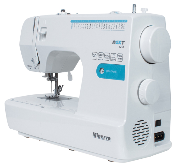 Minerva Next 421A, бытовая швейная машина с вертикальным челноком и автоматической петлей Minerva Next 421A, бытовая швейная машина с вертикальным челноком и автоматической петлей