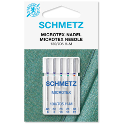 Schmetz 130/705 H-M Microtex, пять игл ассорти для тонких тканей для бытовых швейных машин Schmetz 130/705 H-M Microtex, пять игл ассорти для тонких тканей для бытовых швейных машин