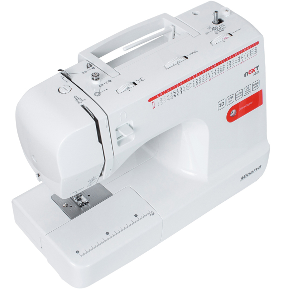 Minerva Next 532A, побутова швейна машина з вертикальним човником та автоматичною петлею