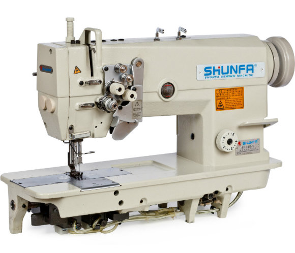 Shunfa SF 875-H, двухигольная машинка с увеличенными челноками и отключаемым игловодителем, для средних и тяжелых тканей