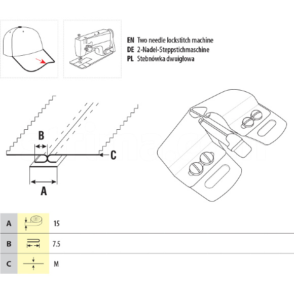 UMA-99, приспособление для обтачивания козырька с кантом на двухигольной швейной машине