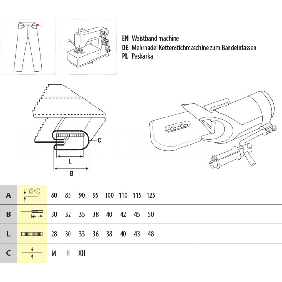 UMA-110L, приспособление для пошива цельнокроеного пояса и вшивания внутрь резинки